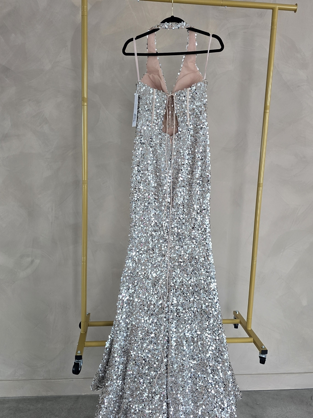 Jovani D5303 Silver Sequin Evening Gown with Nude Lining - Picture 4 of 5